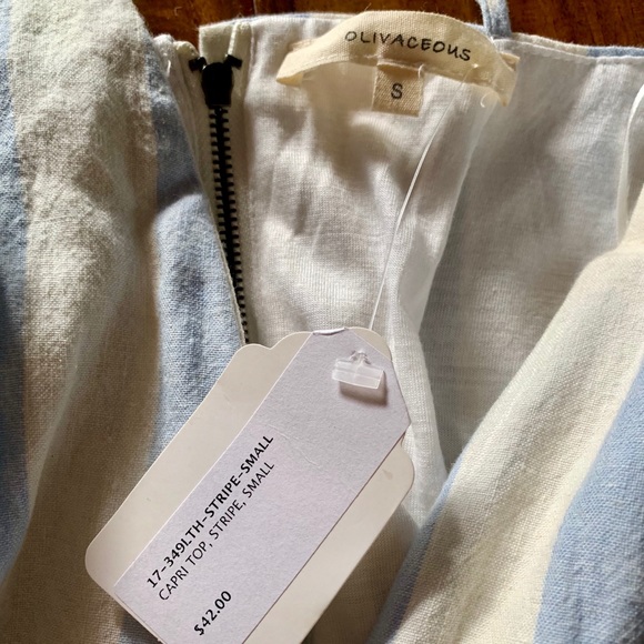 Olivaceous Plunge Neck Stripe Linen Peplum Top S - Picture 3 of 3